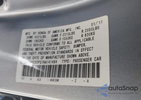 2017 Honda Accord Sport из США, поврежденный, VIN 1HGCR2F57HA141494